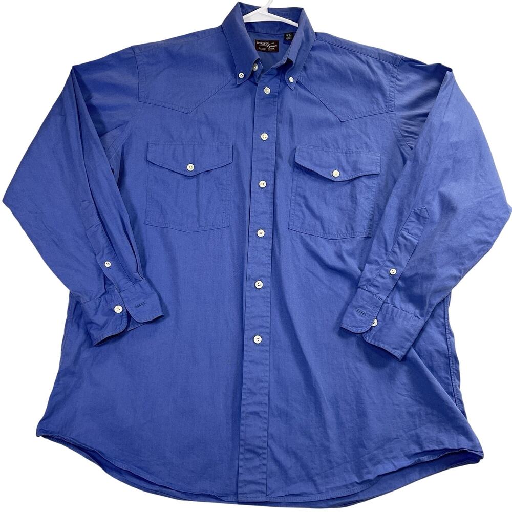 Luskey's Ryons Western Shirt Size 16-33 Blue Button Up Western Workwear Vintage